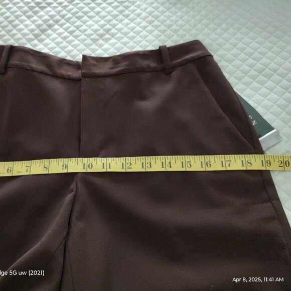 RALPH LAUREN WOOL GABARDINE CAREER PANTS FLAT FRONT STRAIGHT LEG DK BROWN SZ 4 - Picture 9 of 12